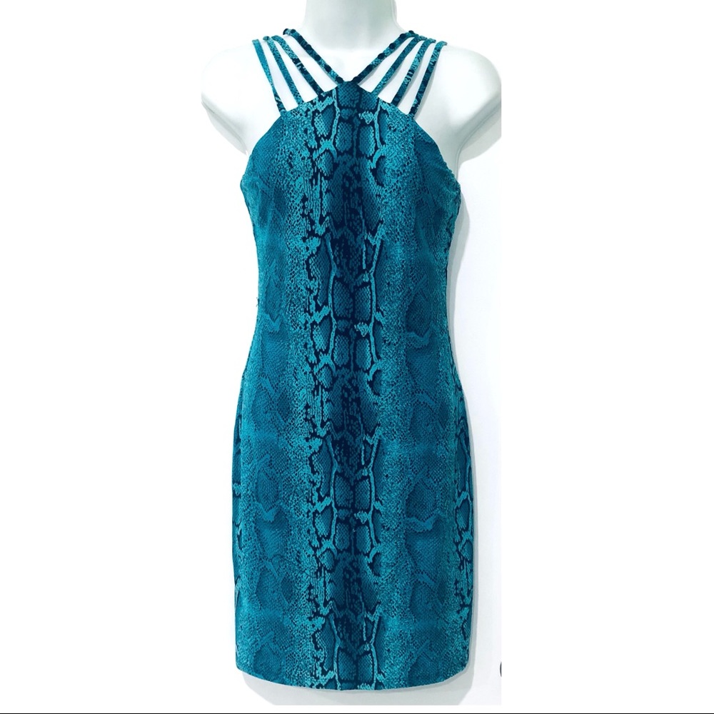 KIMIKAL SNAKE PRINT TURQUOISE BODYCON DRESS.SIZE SMALL